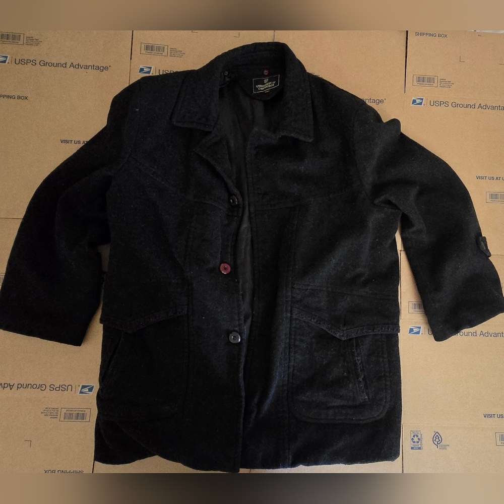 University Of Cambridge Black Wool Blend Jacket, Size XL